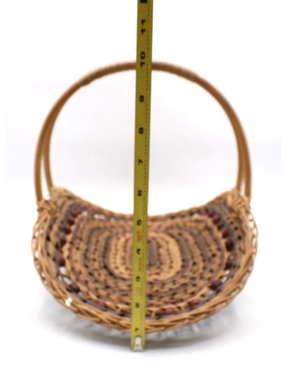 Handwoven Flower Basket Wicker Basket Bead Accent Handle Garden Trug Cottagecore